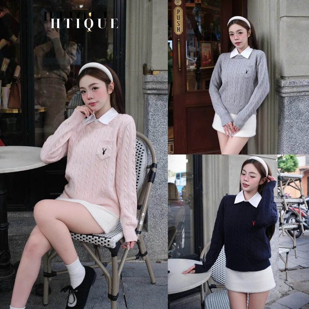 HTIQUE - DEAl mở bán Áo len dệt kim thiết kế knit basic cao cấp, Áo len dệt kim 4 màu nhẹ nhàng dạp phố LA33