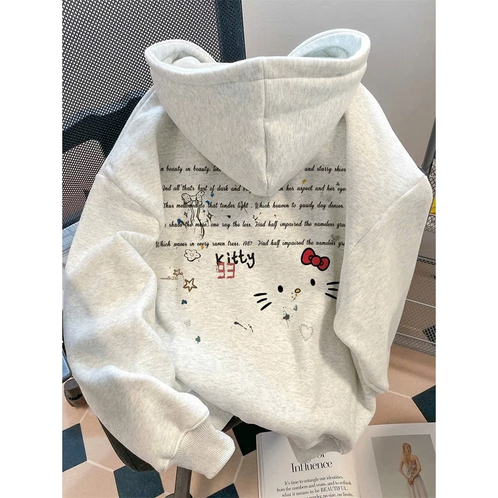 Áo Khoác Nỉ Hoodie Zip Mèo KIT.TY 93 Form Rộng Nam Nữ Khóa Kéo Mũ To 2 Lớp Có Túi Trong