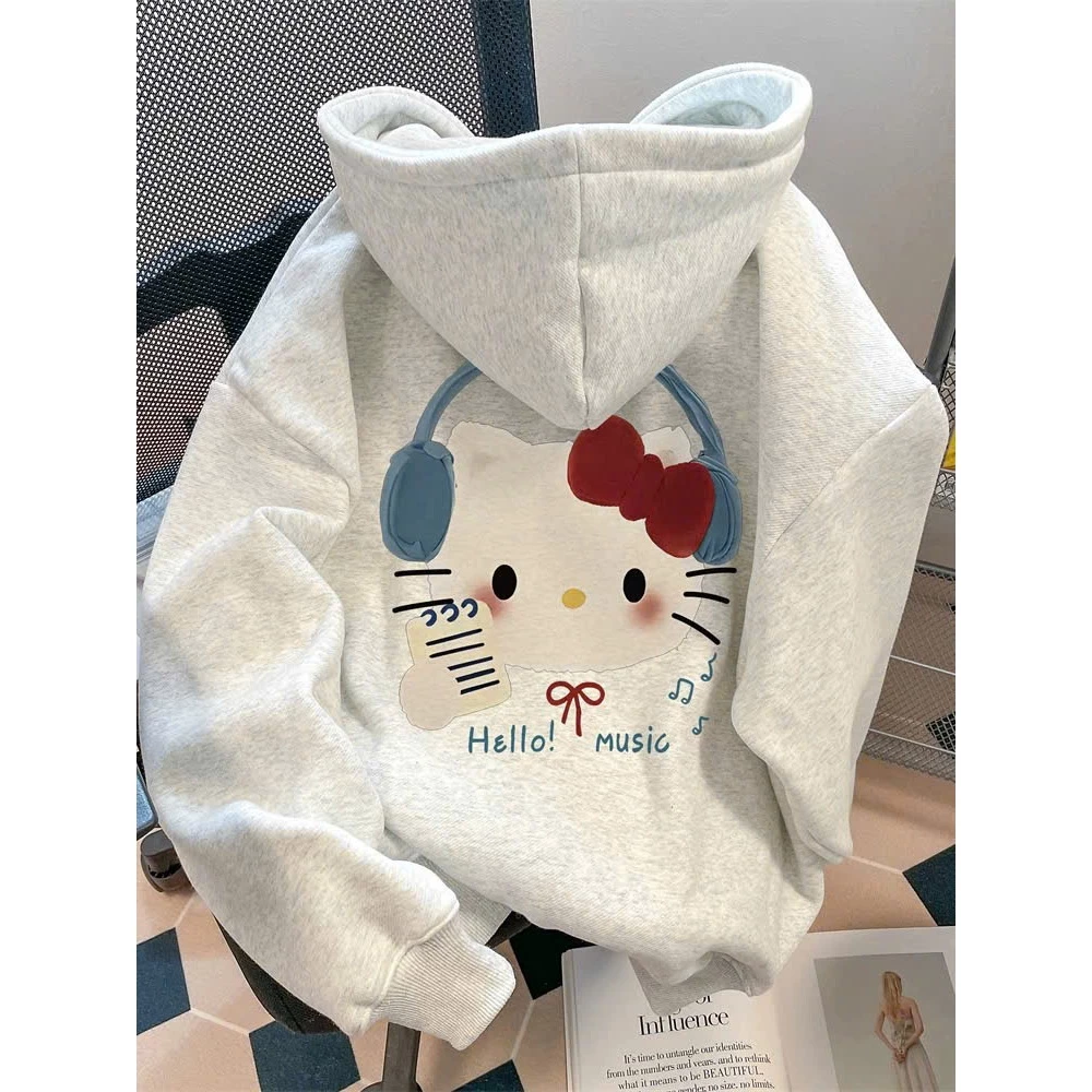 Áo Khoác Nỉ Hoodie Zip KIT.TY HELLO MUSIC Form Rộng Nam Nữ Khóa Kéo Có Túi Trong Chất Nỉ Bông