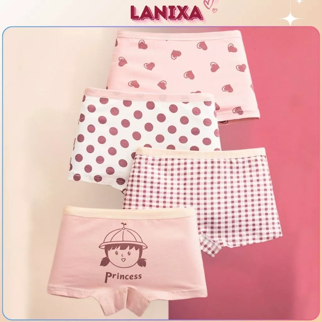 [ Xả hàng ] SET 4 Quần chip bé gái chất cotton co giãn cạp quần bo chun họa tiết ngộ nghĩnh đáng yêu LANIXA L8001