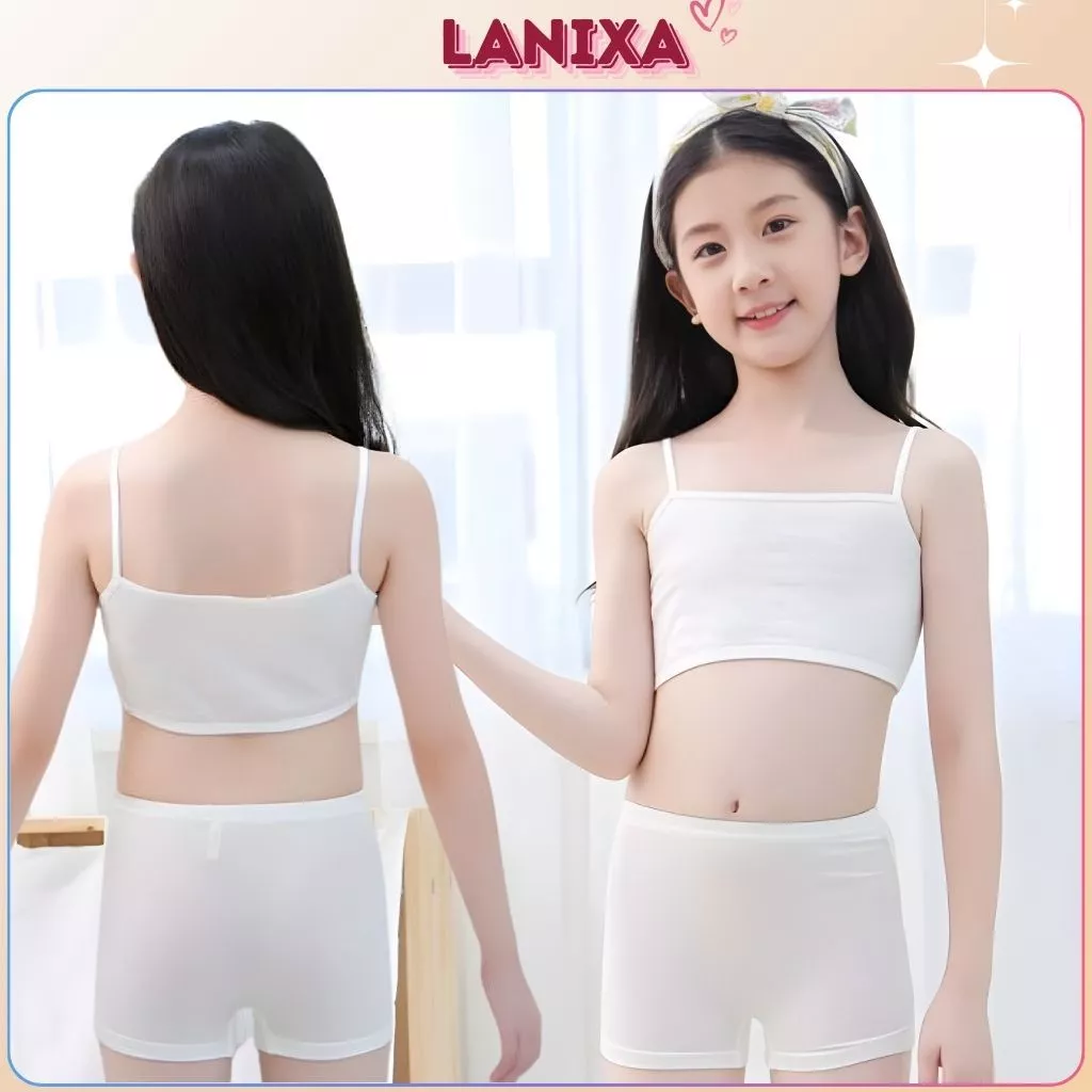 COMBO 4 Áo lót lá học sinh tuổi dậy thì chất cotton hai dây không đệm mút, Áo lót trẻ em dễ thương