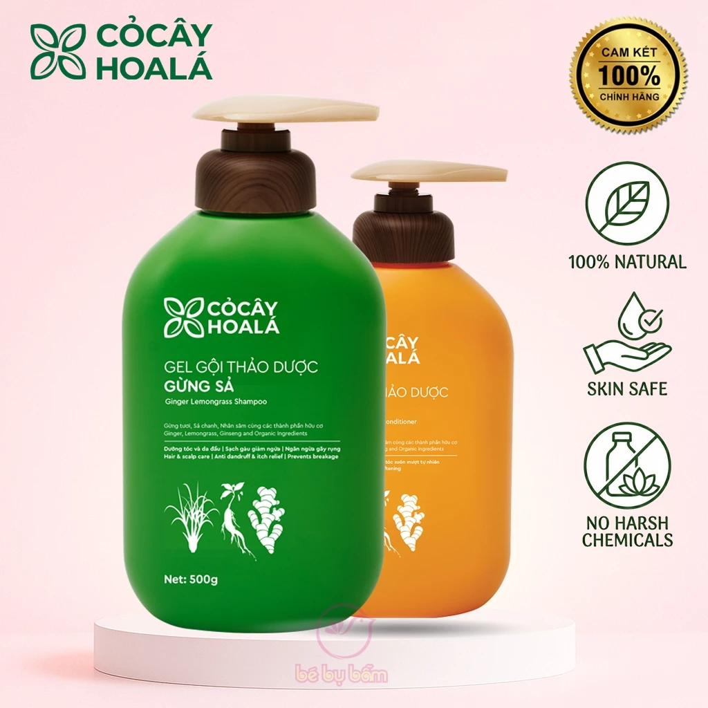 🍋 Dầu Gội và Dầu Xả Thảo Dược Gừng Sả Cỏ Cây Hoa Lá – Kích Mọc Tóc, Giảm Gãy Rụng, Ngăn Bết Dầu