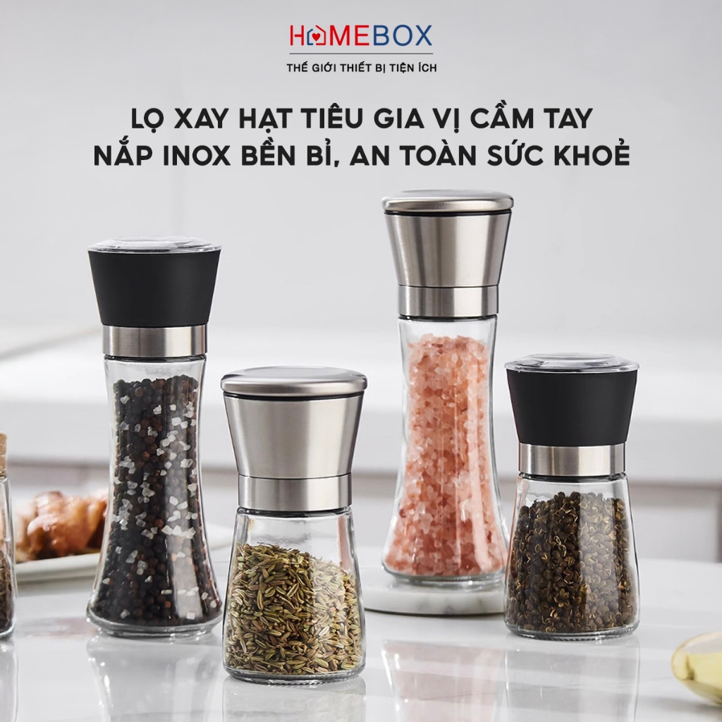 Dụng Cụ Xay Hạt Tiêu Gia Vị Cầm Tay An Toàn Sức Khoẻ, Cối Xay Tiêu INOX Sang…