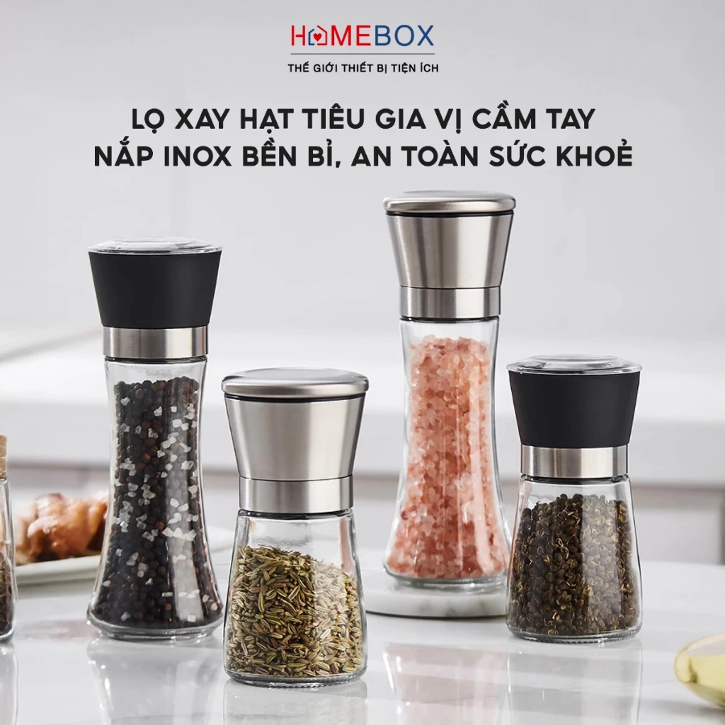 Dụng Cụ Xay Hạt Tiêu Gia Vị Cầm Tay An Toàn Sức Khoẻ, Cối Xay Tiêu INOX Sang Trọng Đa Năng
