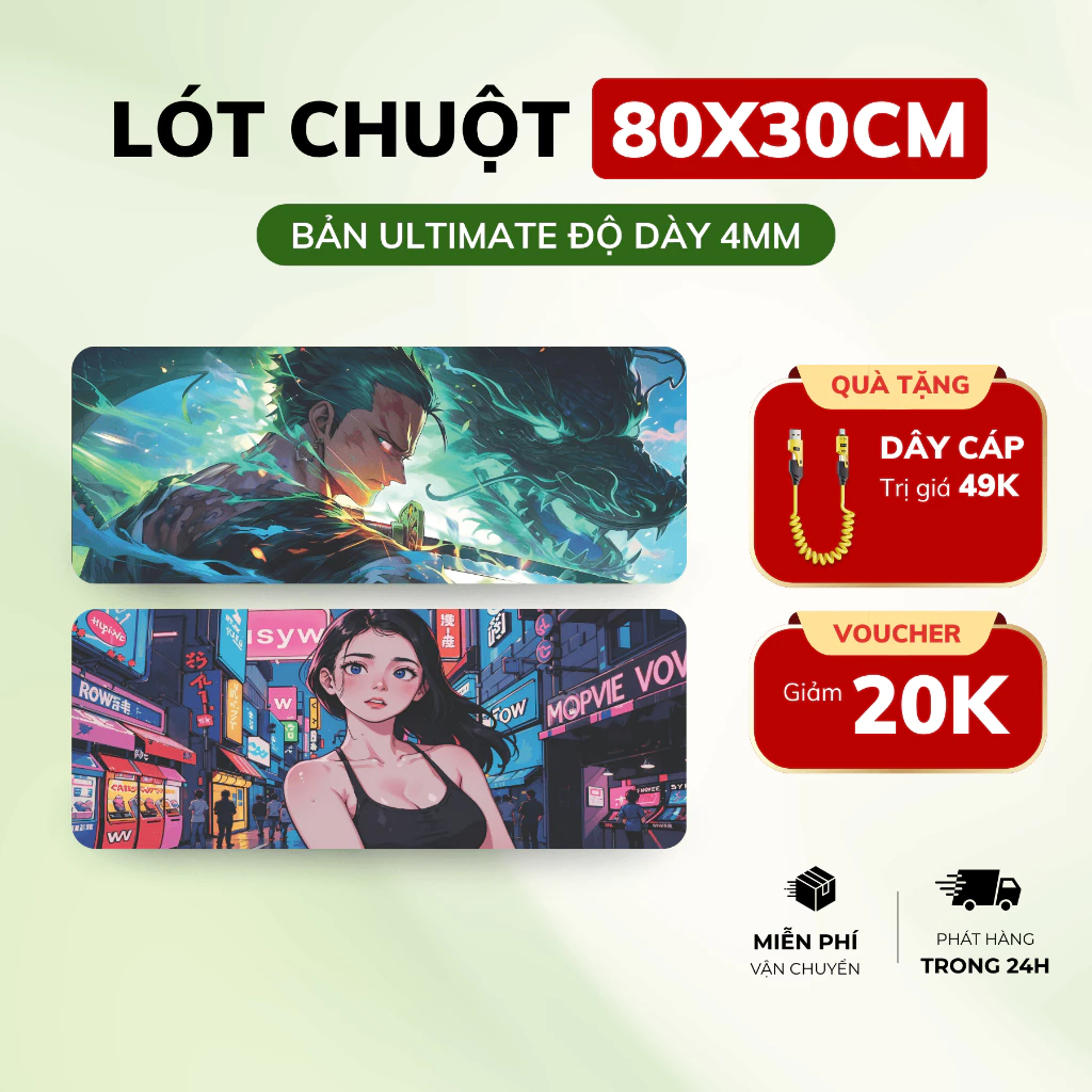Lót Chuột Gaming Cỡ Lớn 80x30cm Dày 4mm, Bề Mặt Speed, In Họa Tiết Sắc Nét, Đế Cao Su Chống Trượt