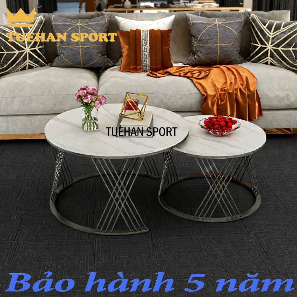 Bàn Trà Đôi Kiểu Đan Chéo Khung Thép Mặt Đá – Bàn Sofa Cafe Trang Trí Phòng Khách Xịn Sò Chuẩn Châu Âu