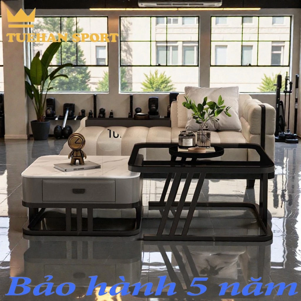 Bàn cà phê vuông đôi phòng khách – đá/kính 50–60cm hiện đại tối giản – nội thất Châu Âu cao cấp