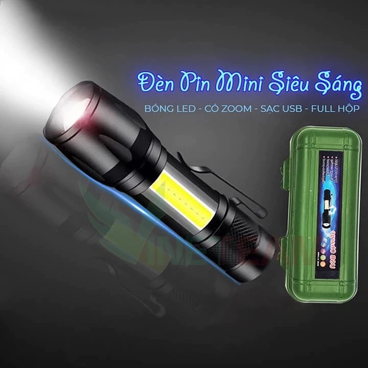 PVN16948 Đèn pin siêu sáng mini có 3 chế độ sáng có móc treo tiện dụng tặng kèm hộp đựng