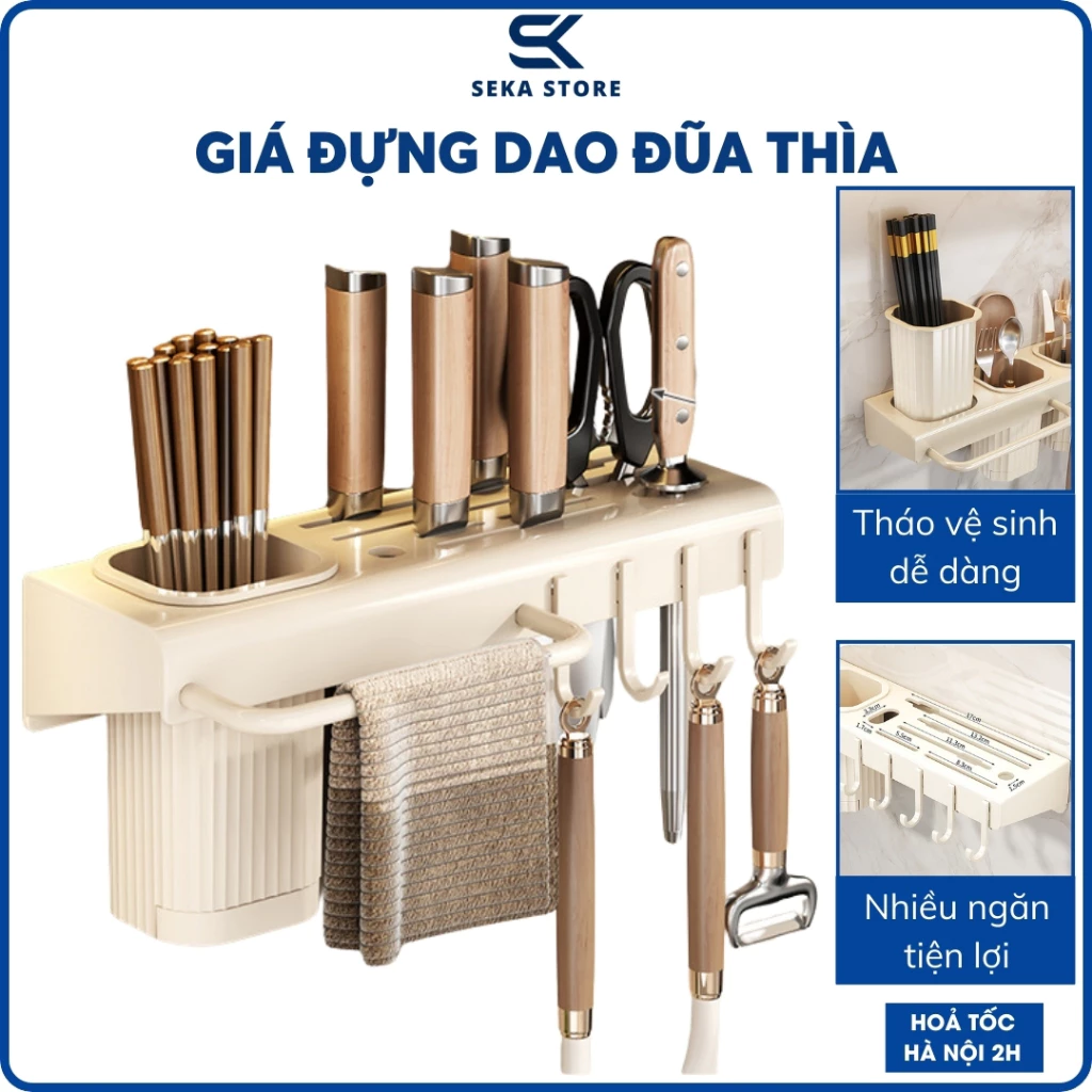 Kệ Để Đũa Dao, Kệ Nhà Bếp Cài Dao Kéo Đa Năng Kèm Móc Treo