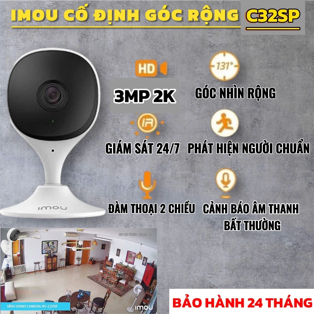 (QUÀ TẶNG đơn cam+thẻ)Camera IMOU trong nhà C32SP/C32EP 3MP 2K đàm thoại 2 chiều,chống ngược sáng