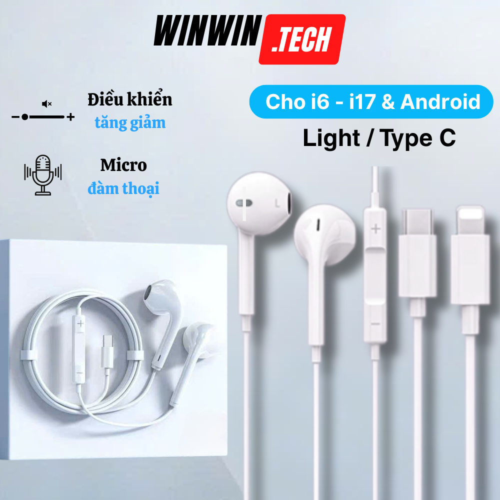 Tai Nghe Có Dây Light/Type C - Âm thanh HiFi - Có Mic Đàm thoại - Hỗ trợ tăng…