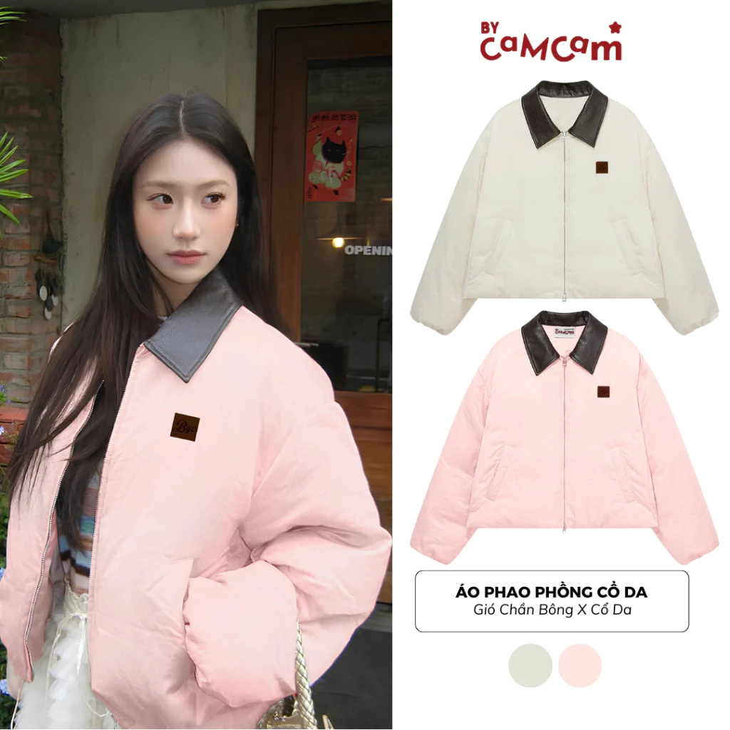 Áo Phao Béo Cổ Da 𝑩𝒚𝒄𝒂𝒎𝒄𝒂𝒎 Áo Khoác Phao Chần Bông Nhẹ Siêu Ấm Cá Tính Đường Phố AKHD435