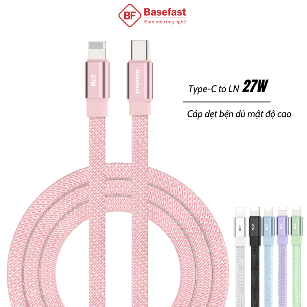 Dây sạc nhanh 20W Basefast cáp sạc PD27W bện dù siêu bền dùng cho Phone Xs 11…