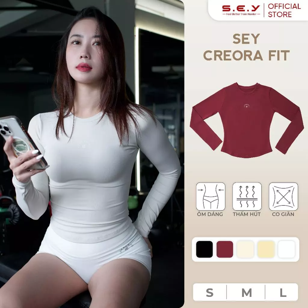 Áo Thun Dài Tay SEY Creora Fit, Áo Tập Yoga, Đồ Tập Gym Nữ, Chất liệu Cao Cấp, Co Giãn, Thoải Mái
