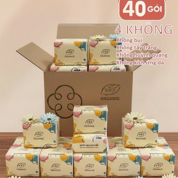 Giấy ăn rút, thùng 40 gói đa sắc cao cấp 300 tờ 3 lớp, dập vân 4D, mềm mịn, thấm hút tốt