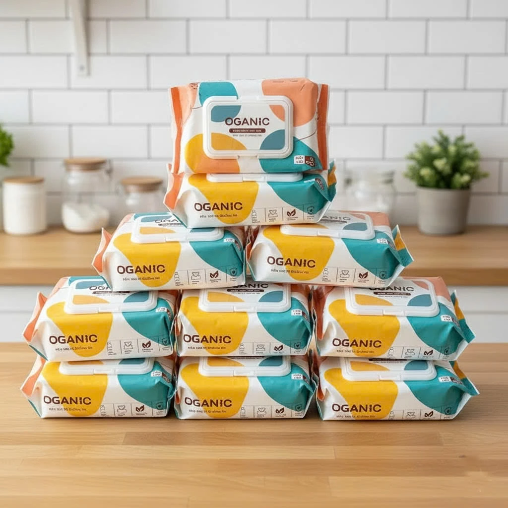 Thùng 10 gói khăn ướt Đa Sắc Organic không cồn, không parabens mềm, mịn an toàn 80 tờ