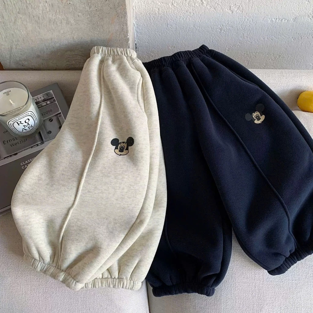 Quần dài nỉ bông Mickey kiểu dáng rộng dễ thương cho bé 8-18kg