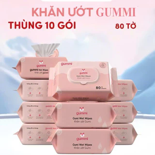 Thùng 10 gói khăn uớt đa năng 80 tờ Gummi không cồn không parabens cao cấp