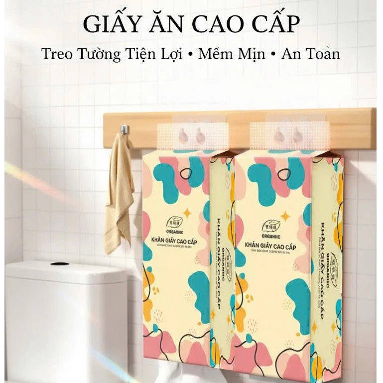 Khăn giấy rút Organic thùng 10 bịch thiết kế treo tường thông minh, tiện lợi, siêu dai và mềm mịn