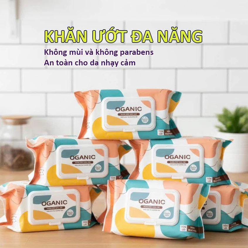 Thùng 10 Gói Khăn Ướt Đa Sắc Organic Hàng Loại 1 80 Tờ 1 Gói