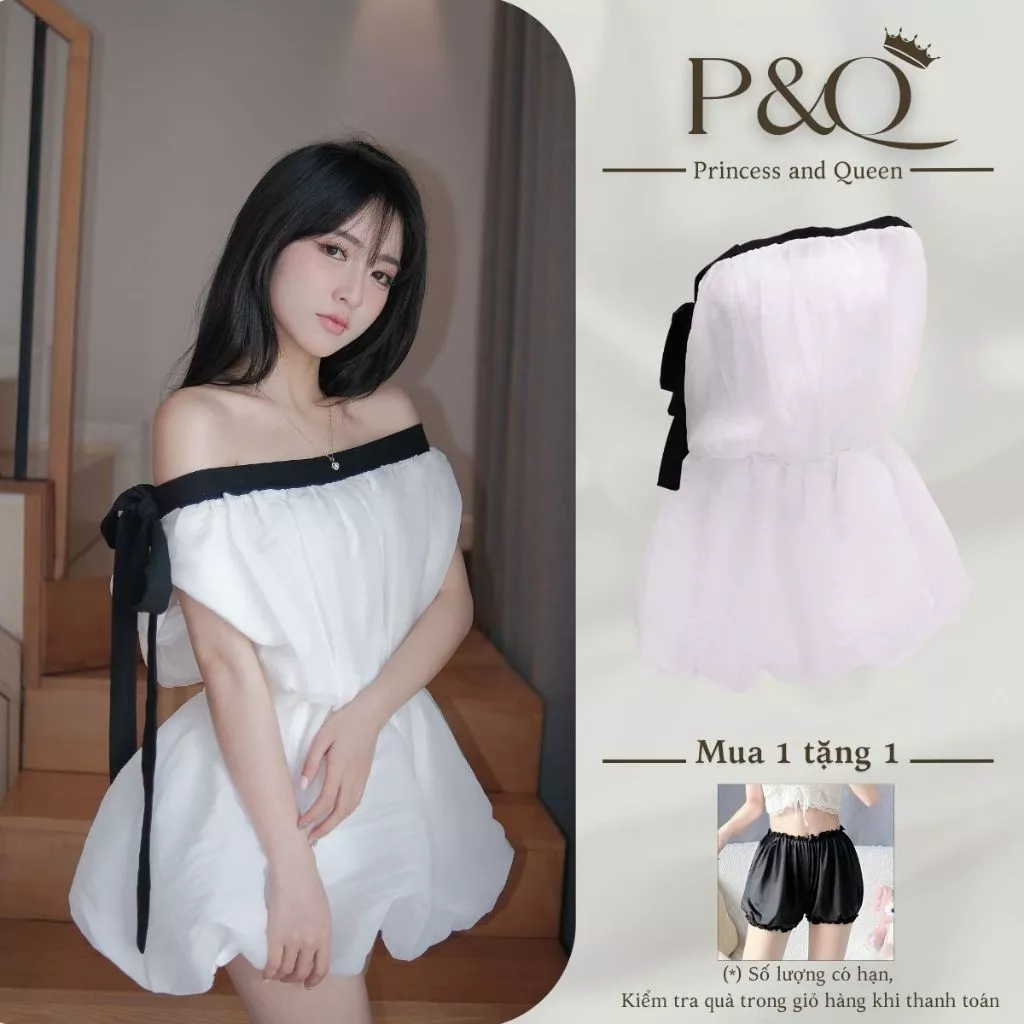 Đầm tiểu thư P&Q dáng xòe chân váy ngắn xếp ly cổ tim chữ V sang chảnh có lớp lót | vd0088