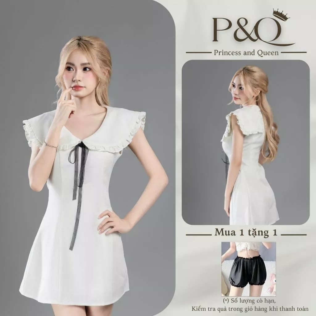 Đầm xòe mini P&Q họa tiết nơ ngực hack eo tôn dáng đi chơi dự tiệc dạo phố | vd0091