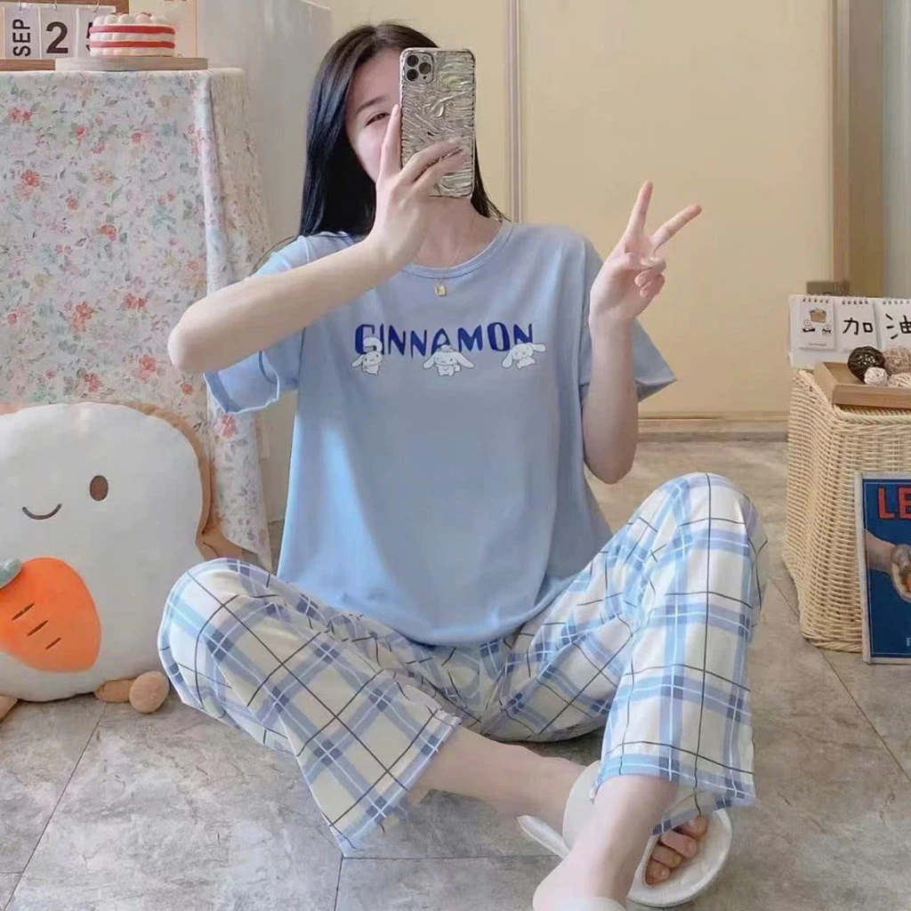 Alibama bộ Bigsize tay ngắn quần dài dễ thương, đồ ngủ nữ thun mịn mát hút mồ hôi, hoả tốc 30’