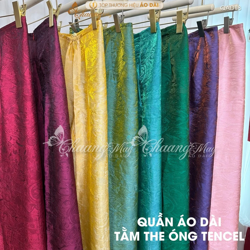 Quần mặc áo dài cách tân nữ truyền thống lụa tằm the óng ánh Tencel may sẵn suông ống rộng dự tiệc cưới lễ tết đẹp QAD18