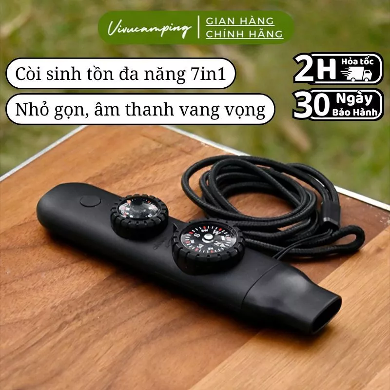 Còi Đa Năng 7in1 Camping Leo Núi Cứu Hộ Khẩn Cấp, Còi Tích Hợp Đèn Pin La Bàn Nhiệt Kế Kính Lúp
