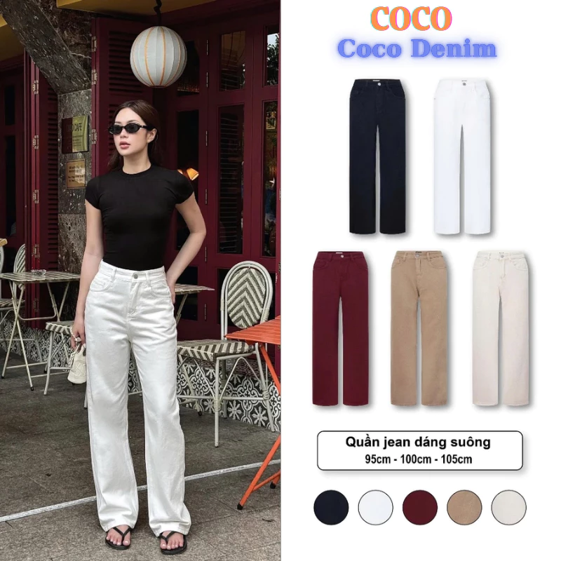 Quần Jean Nữ Lưng Cao Ống Suông Nhiều Màu Basic Viền Túi Tròn  R0707_491 (DÁNG Dài 100CM)