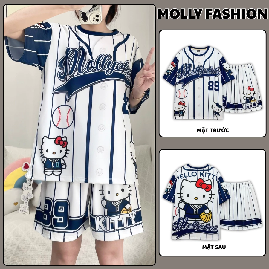 Đồ bộ nam nữ MOLLY FASHION Jersey mặc nhà Bigsize – Set quần đùi áo thun lạnh đi chơi, đi biển KITTY