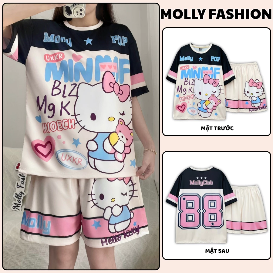 Đồ bộ nam nữ MOLLY FASHION Jersey mặc nhà Bigsize – Set quần đùi áo thun lạnh đi chơi MIOECH
