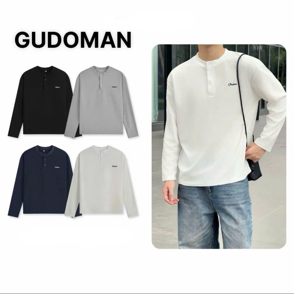[hottrend] Áo Thun Dài Tay Cổ Tàu Thêu Chữ Chất Liệu Cotton Waffle Mềm Mịn Unisex Nam Nữ