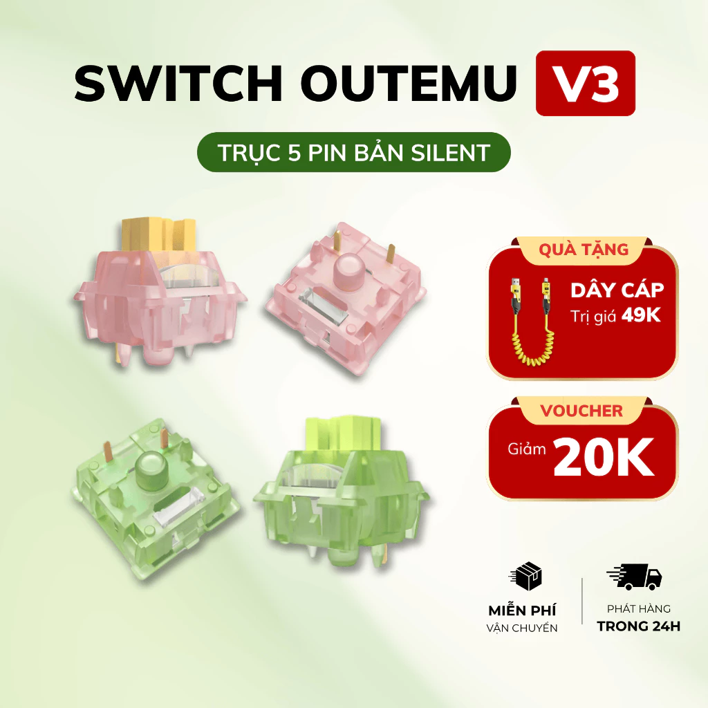 Switch Bàn Phím Cơ Outemu Silent V3 5 Chân Xuyên LED – Công Tắc Bàn Phím Cơ Gõ Êm Không Tiếng Ồn