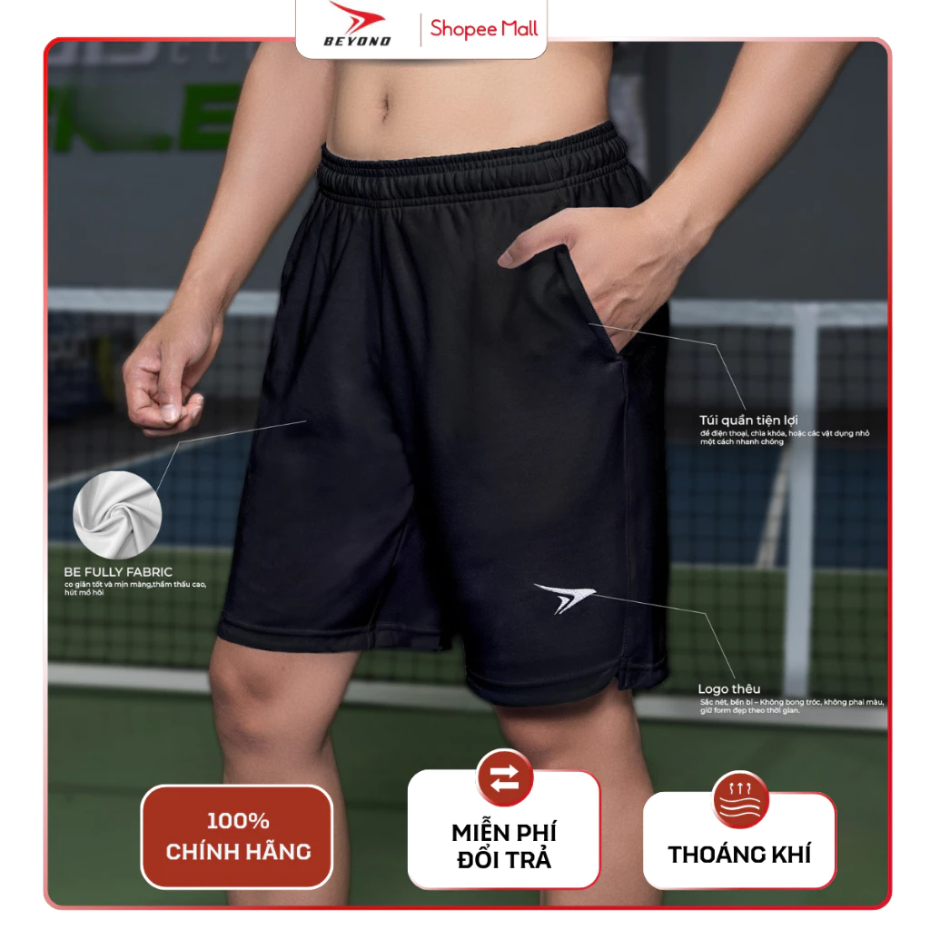Quần Short Nam Thể Thao Cầu Lông/Pickleball Beyono QCL02, Lưng Thun, Túi Tiện Lợi
