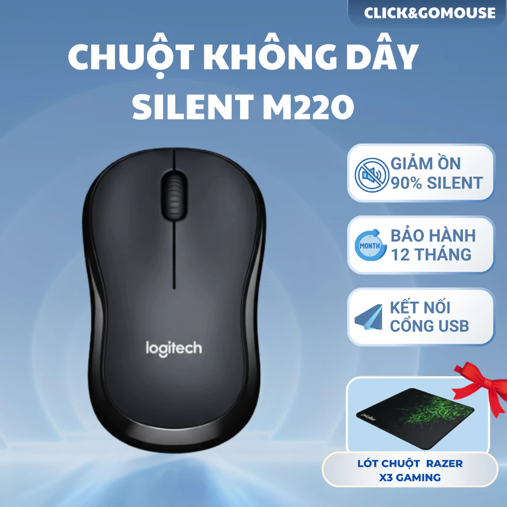 [ Kết Nối USB 2.4GHz ] Chuột không dây silent Logitech M220 siêu yên tĩnh giảm 90% tiếng ồn QUÀ TẠNG LÓT CHUOT