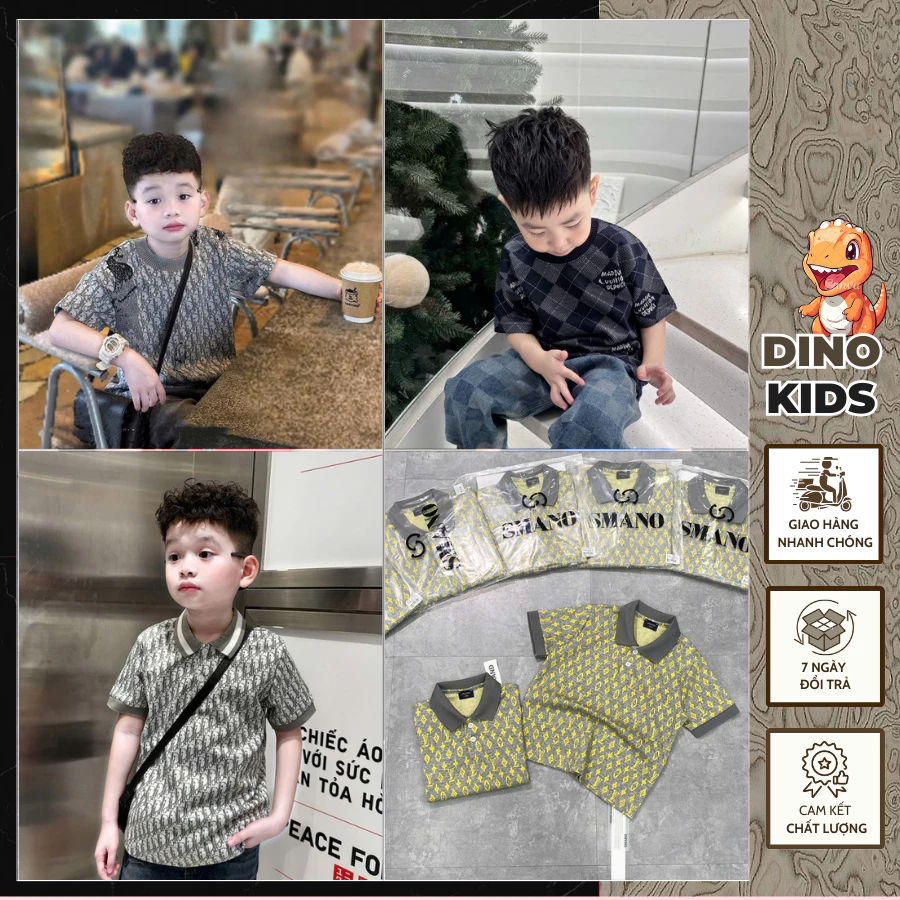 Áo Phông Bé Trai Cổ Bo Chun Họa Tiết Cực Đẹp - Áo Polo Bé Trai Dệt Họa Tiết Cao Cấp