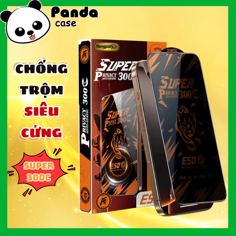 Kính Cường Lực iPhone SUPER 300C ESD Chống Nhìn Trộm Full Viền Siêu Cứng Cho iP 17 ProMax ..14 Pro Max 14 Plus 13 12 11