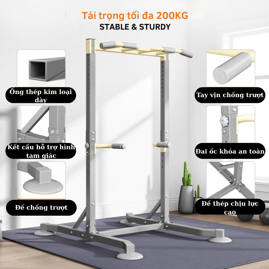 Khung Xà Đơn Đa Năng KB-102 Chịu Tải 150Kg, Điều Chỉnh 155cm-216cm Thép Hộp 4*4cm dày 1.2mm