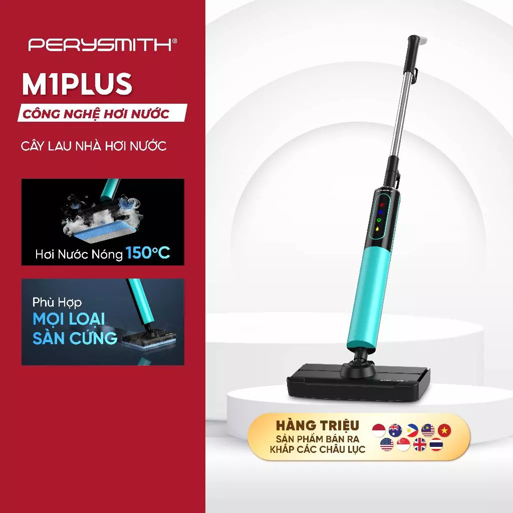 Cây Lau Nhà Hơi Nước Cầm Tay PerySmith M1Plus Có Dây Thông Minh Làm Nóng 150 Độ Diệt Vi Khuẩn