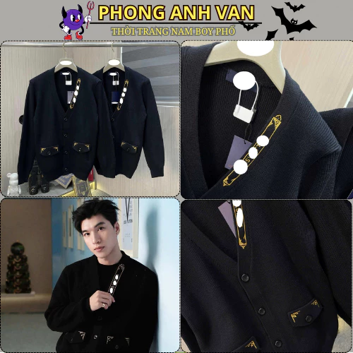 Áo Cardigan Len Nam LơV Thêu Viền Chữ Chất Len Cao Cấp - Áo Cardigan Nam Nữ Len Pha Sợi Dệt Dày Dặn