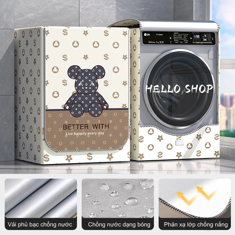 HELLO SHOP Vỏ bọc máy giặt cửa ngang chống nắng mưa bụi bẩn chất liệu vải dù bền đẹp chống thấm