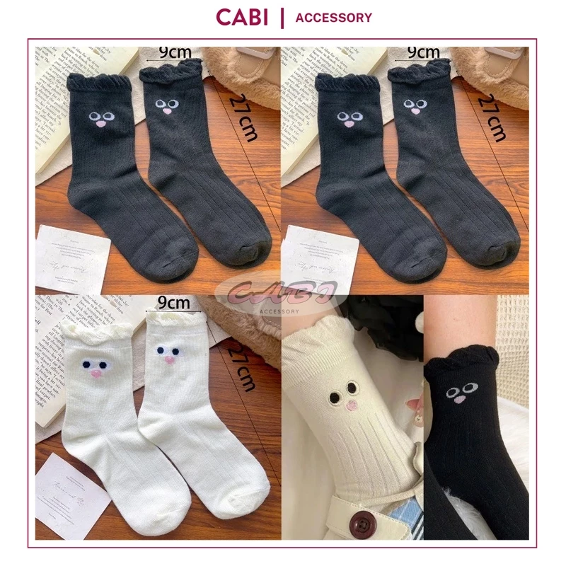 CB79 - Set 10 Đôi Tất/Vớ Cổ Cao Hoạ Tiết Đôi Mắt Viền Bèo Kute Dễ Thương Cho Nữ