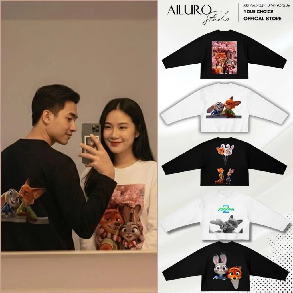 [ZOOTOPIA COLLECTION] Áo Thun Zootopia Tay Dài Dễ Thương - Áo phông Long Sleeve In Hình nam nữ Unisex 100% Cotton