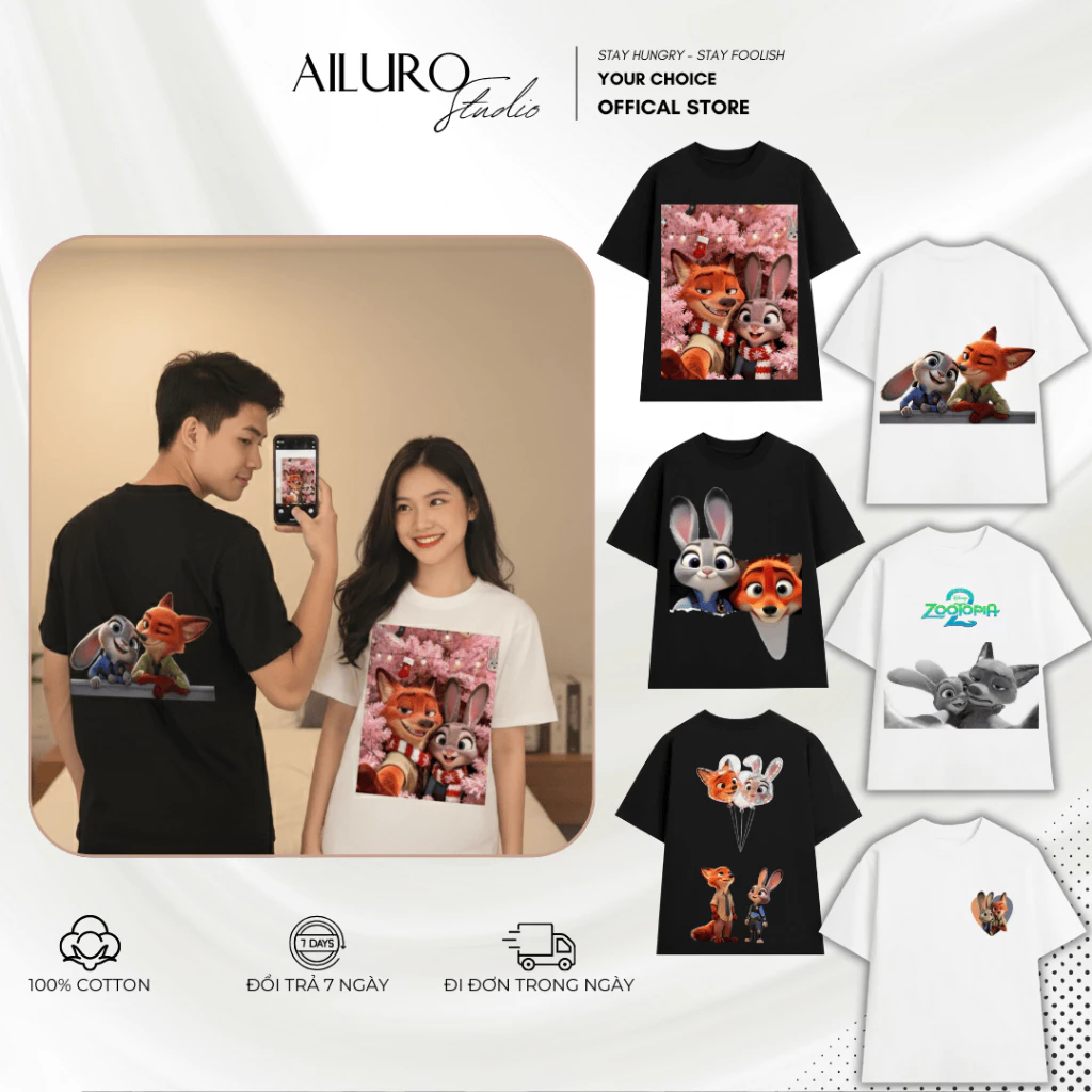 [ZOOTOPIA COLLECTION] Áo Thun Zootopia Dễ Thương - Áo phông In Hình nam nữ Form rộng Tay lỡ Unisex 100% Cotton Cao Cấp
