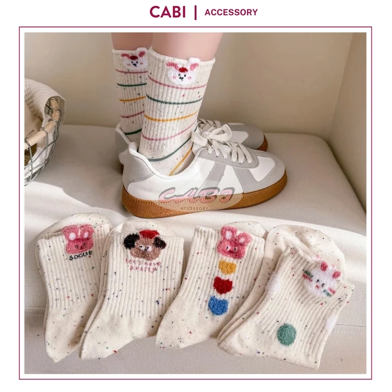 CB80 - Set 10 Đôi Tất/Vớ Cổ Cao Họa Tiết Thỏ Đáng Yêu Dành Cho Nữ