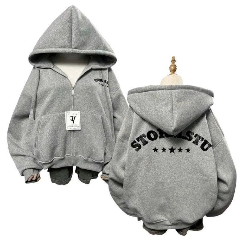 Áo Khoác NỈ STORM IN NỔI Chất Nỉ Bông CAO CẤP TN19, Áo Khoác hoodie zip Unisex nam nữ Form Boxy Có Túi Tinastoree