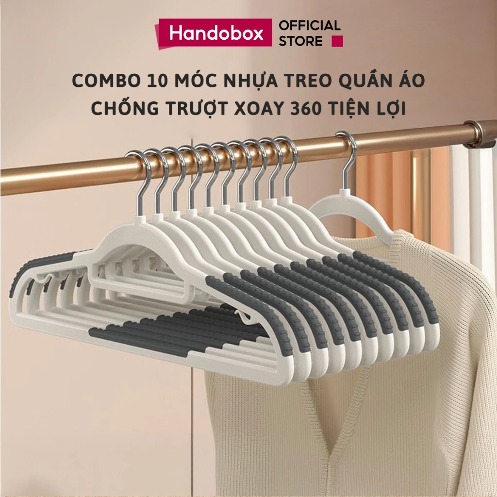 COMBO 10 Móc Nhựa Treo Quần Áo Chống Trượt Đa Năng Handobox Mắc Phơi Đồ Chống Nhăn Bền Bỉ Cao Cấp