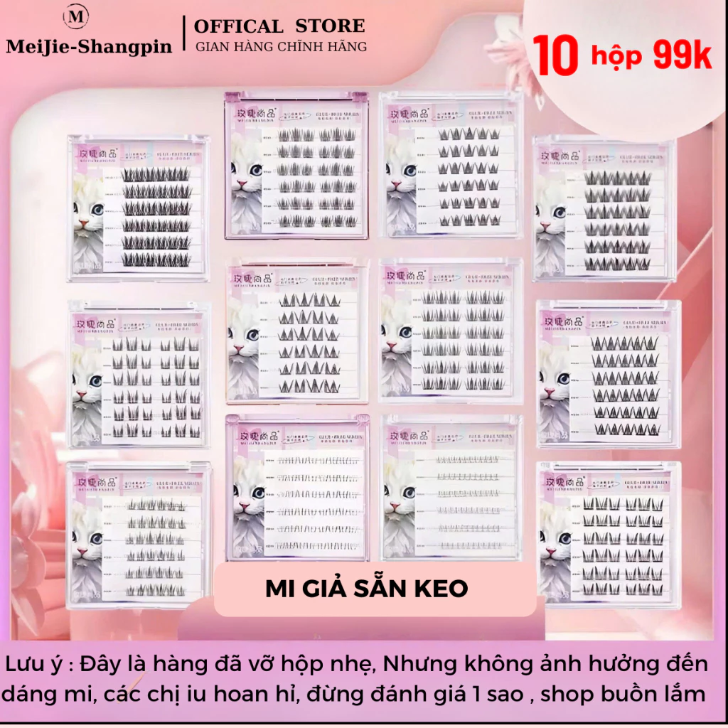 99K/10 hộp vỡ, Lông mi sẵn keo không cần dùng keo,hàng xả hộ xưởng, tặng kèm nhíp và keo dán