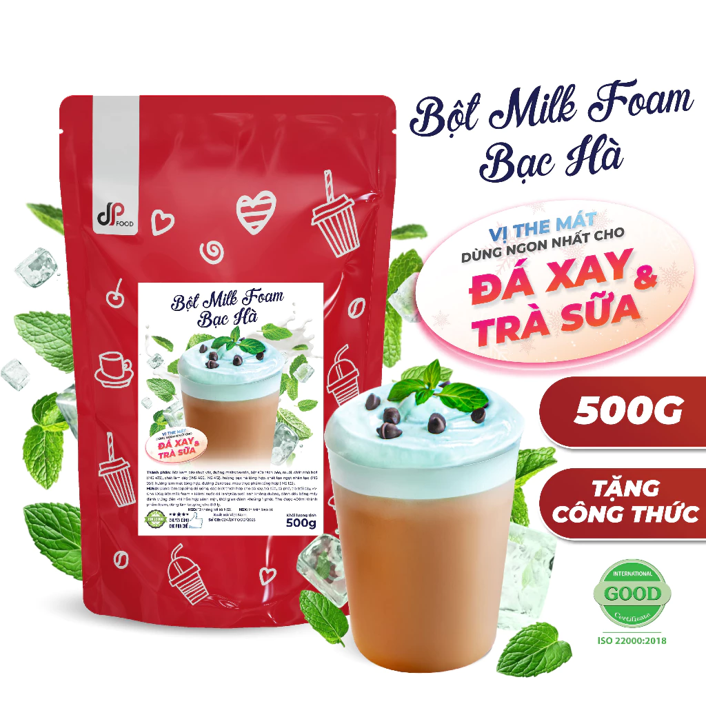 Bột Milk Foam Bạc Hà 500G - Sánh Mịn, Thơm Ngon, Đậm Đà - Dùng Làm Topping Đá Xay, Cacao, Trà Sữa